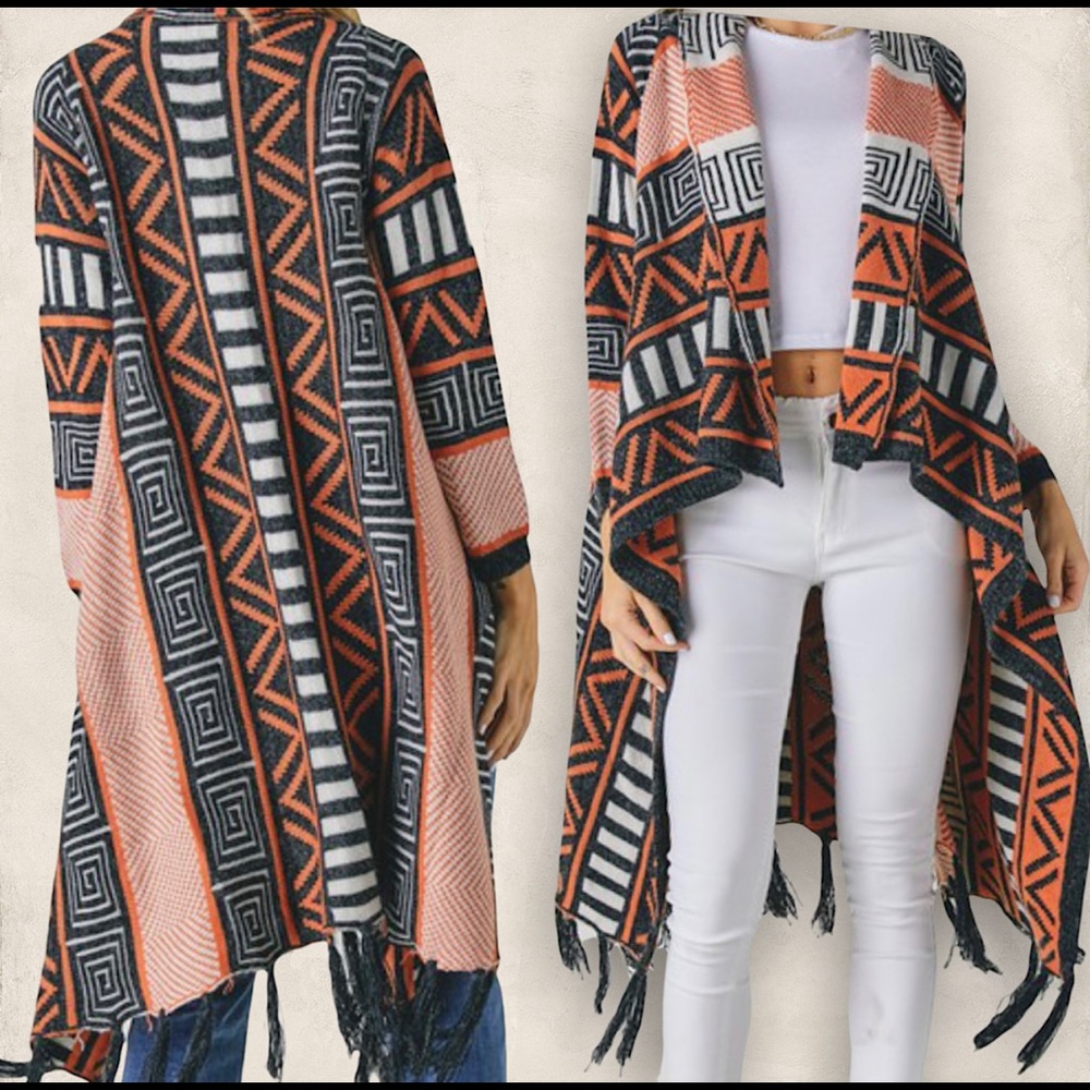 Mixed Abstract Fringe Cardigan!
